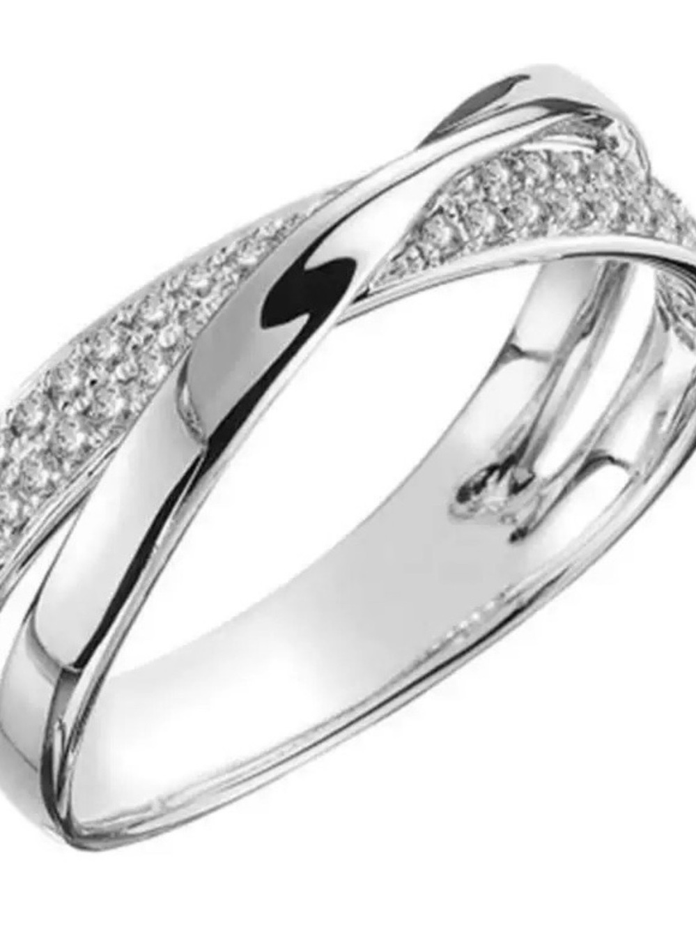 Silver Crisscross Pave Ring - White (sizes 5-10)